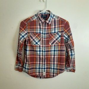 POLO RALPH LAUREN Button Up Shirt Boys M Plaid Long Sleeved Red Blue